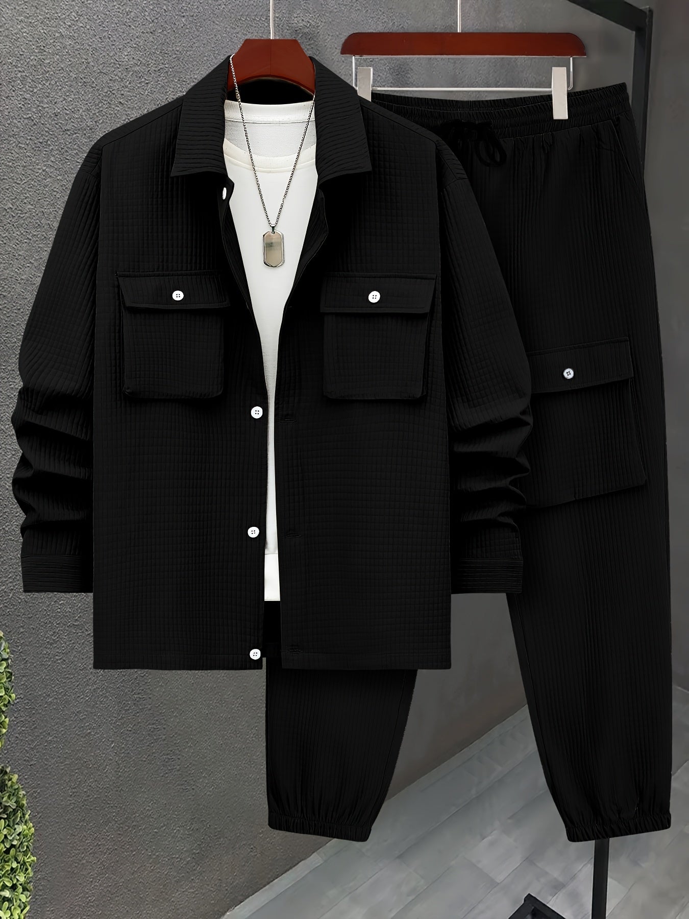 Large Size Men's Casual Set, PLUS SIZE Effortless Sophistication Meets Cold-Weather Comfort. Step into the season with this versatile men's autumn/winter outfit, expertly crafted from a durable cotton blend that balances comf