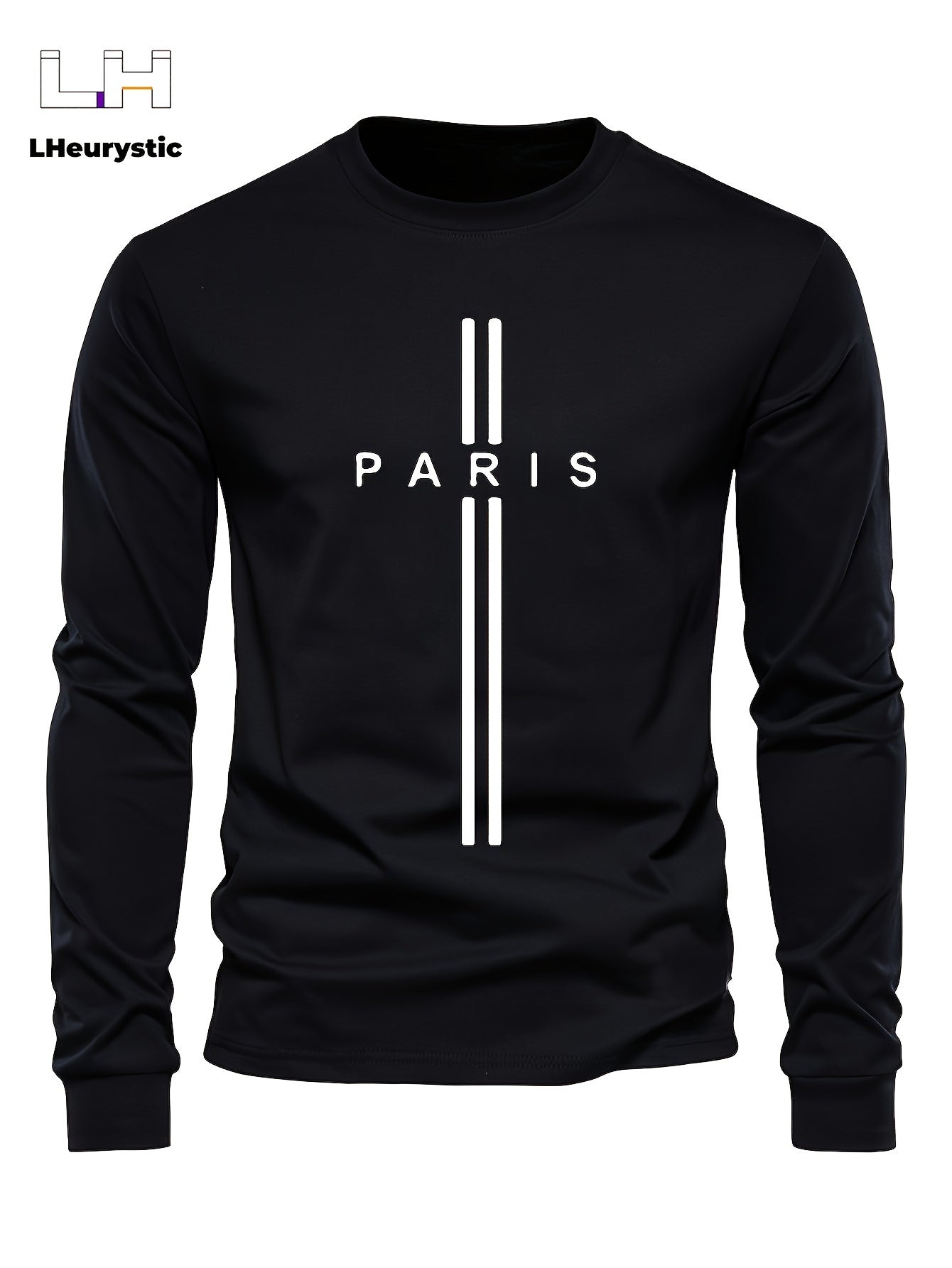 Stylish Paris Graphic Tee - Soft Crew Neck, Long Sleeve, Active Fit, Comfy Casual Wear for Spring, Summer, Autumn - Men's Fashion Clothing Tops