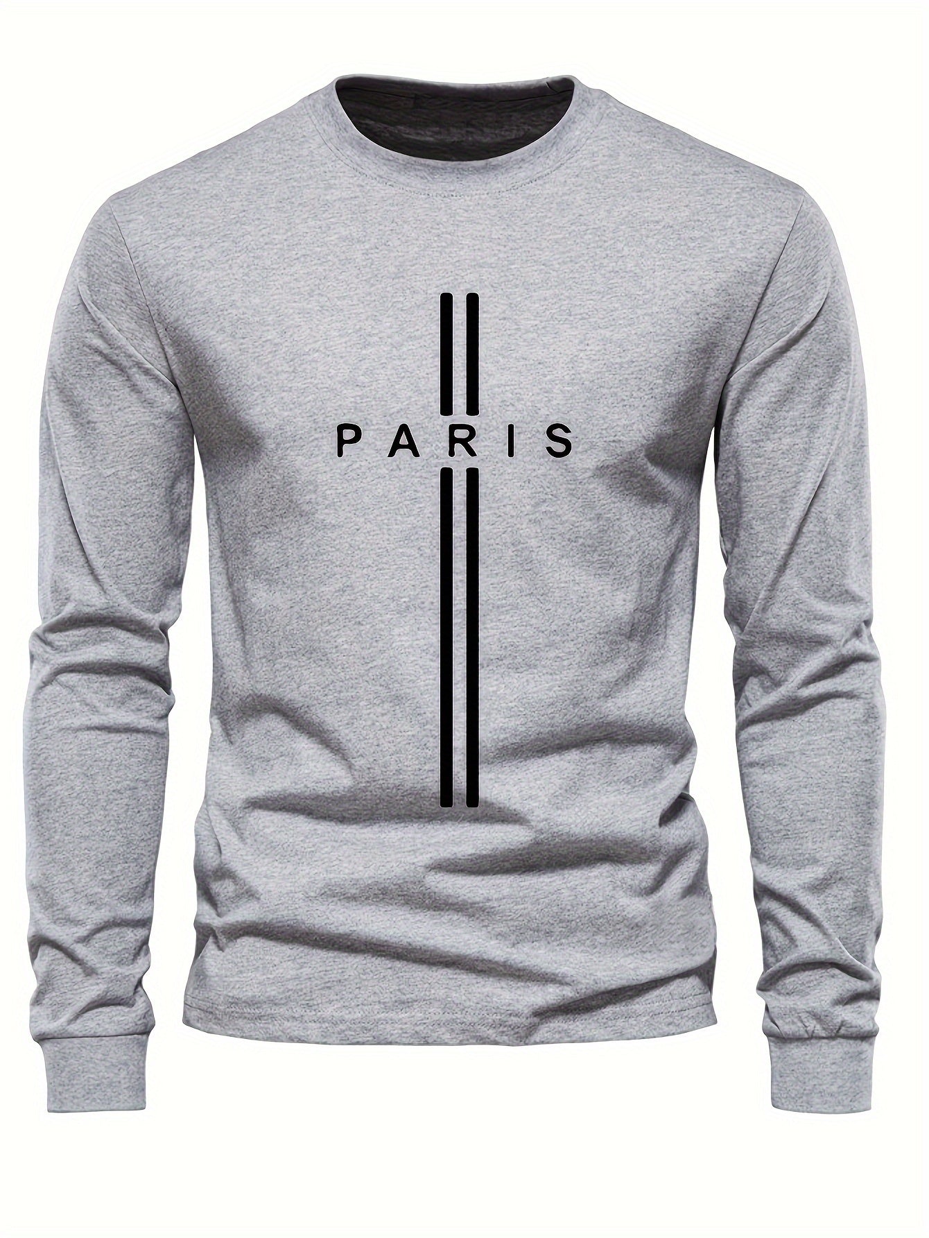 Stylish Paris Graphic Tee - Soft Crew Neck, Long Sleeve, Active Fit, Comfy Casual Wear for Spring, Summer, Autumn - Men's Fashion Clothing Tops