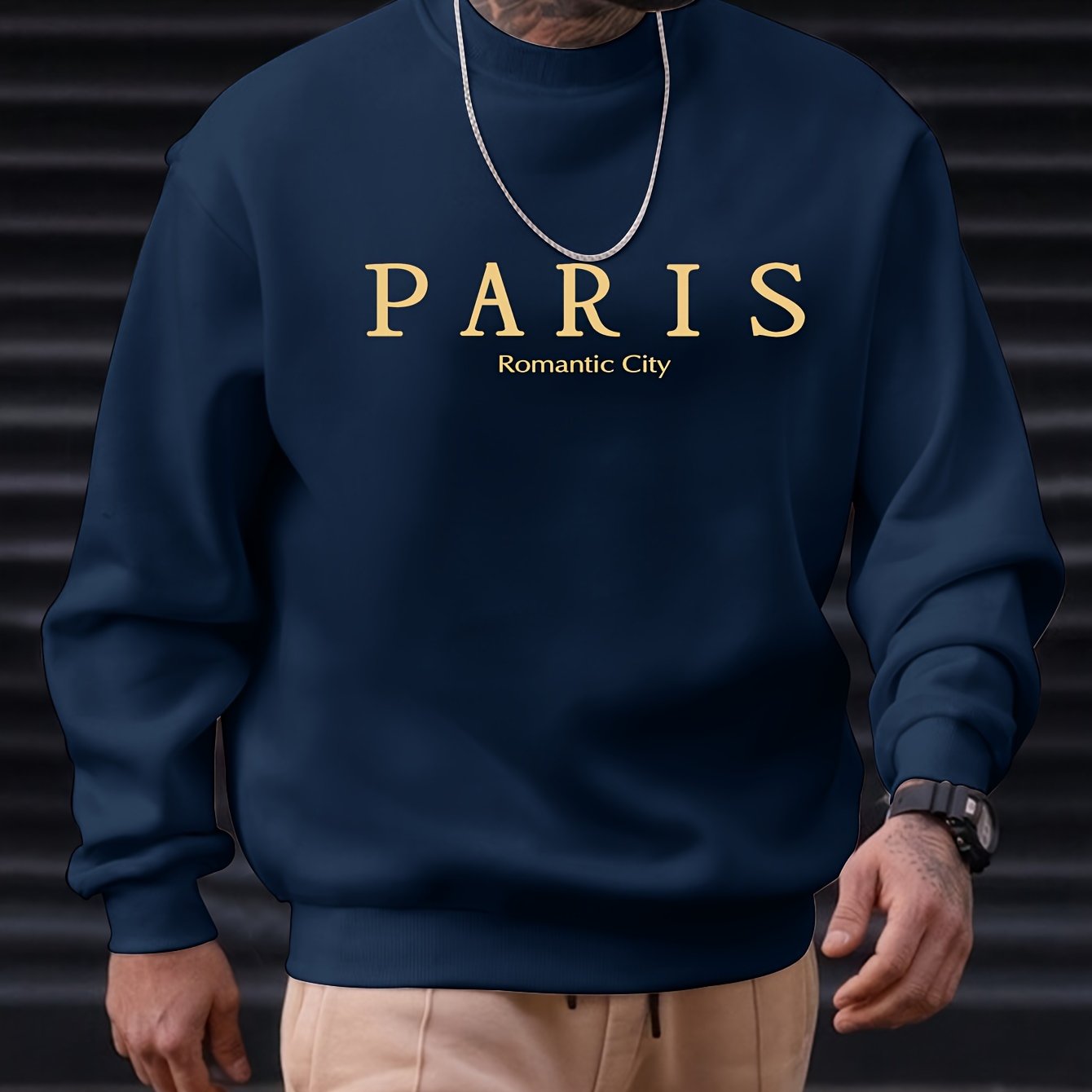 PARIS Romantic City Print Sweatshirt - Crew Neck, Slightly Stretchy, Loose Fit, Polyester Knit Fabric, Patterned with Alphabets - Hand Wash or Dry Clean, Perfect for Spring, Fall, and Winter