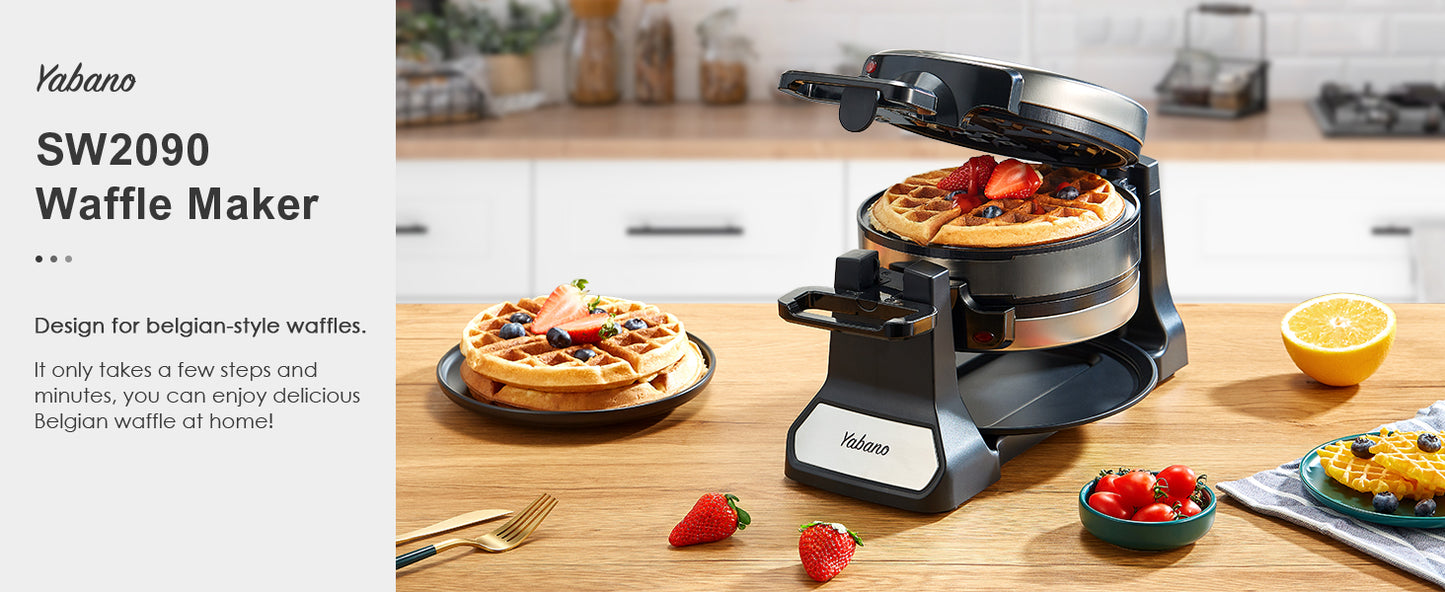 Belgian Waffle Maker, Classic Rotating Waffle Iron with Nonstick Plates, Removable Drip Tray and Cool Touch Handles, Double Flip
