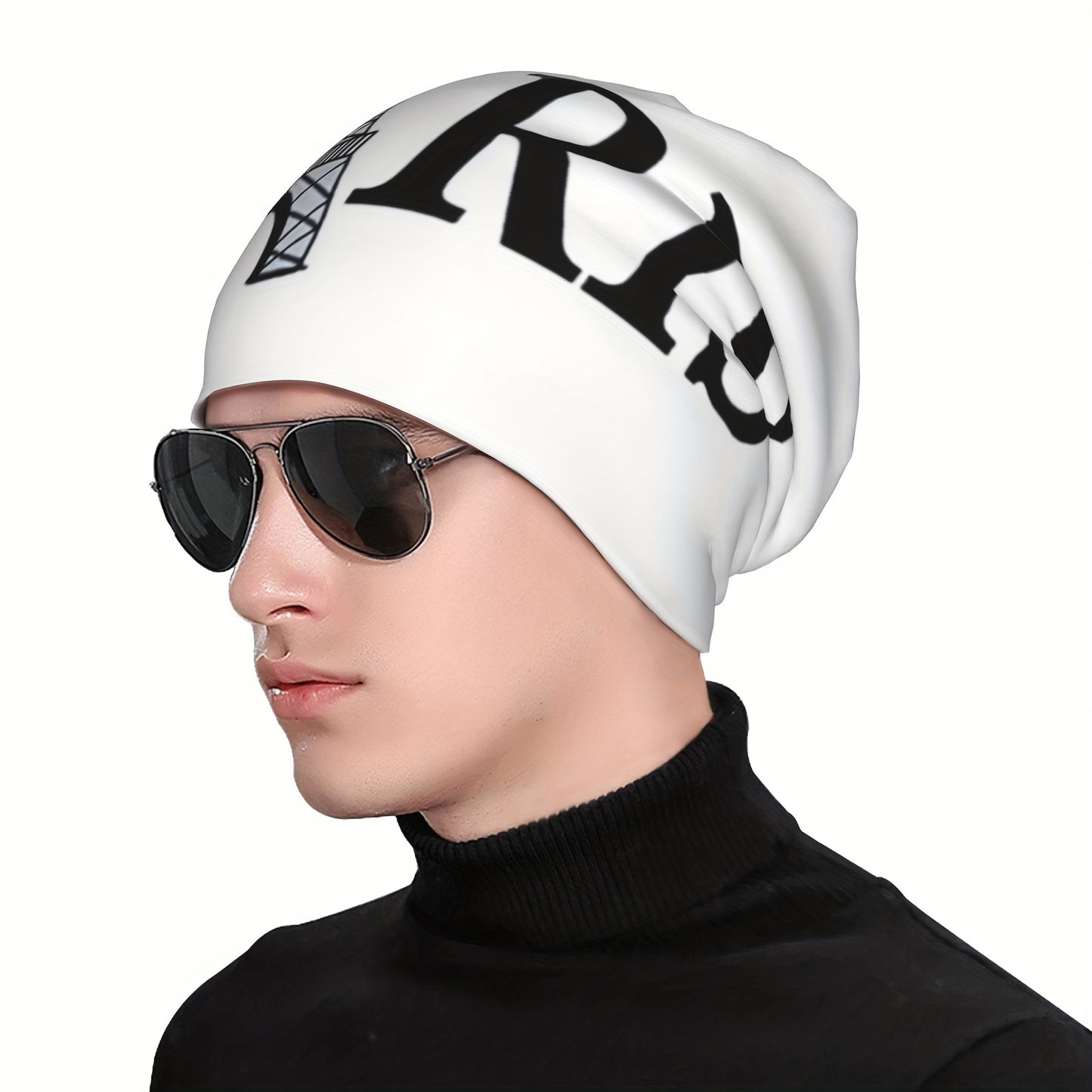 Fresh Cool Classic Paris Pattern Beanie Hat, Soft Thin Style Summer Bonnet Hat For Sports, Hippie Y2K Retro White, Ideal Choice For Gifts