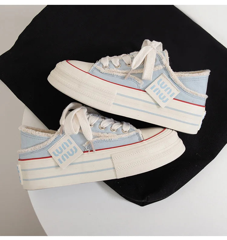 Canvas Shoes Women Casual Height Increasing Platform Shoes for Women Outer White Sneakers Slip on Women Vulcanize Shoes