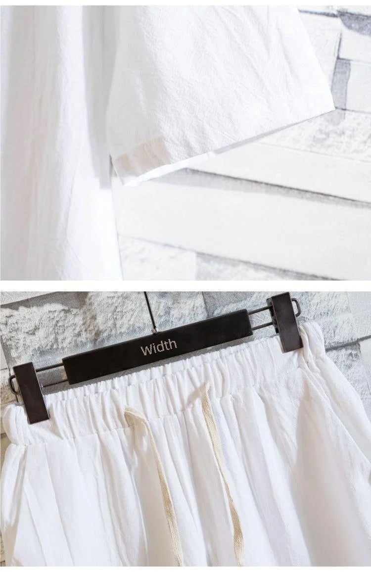 Chinese Style Linen Suit Men's Summer Short Sleeve Hanfu Ancient Buddhist System Zhenshi V-neck T-shirt Cotton Linen 2-piece Set