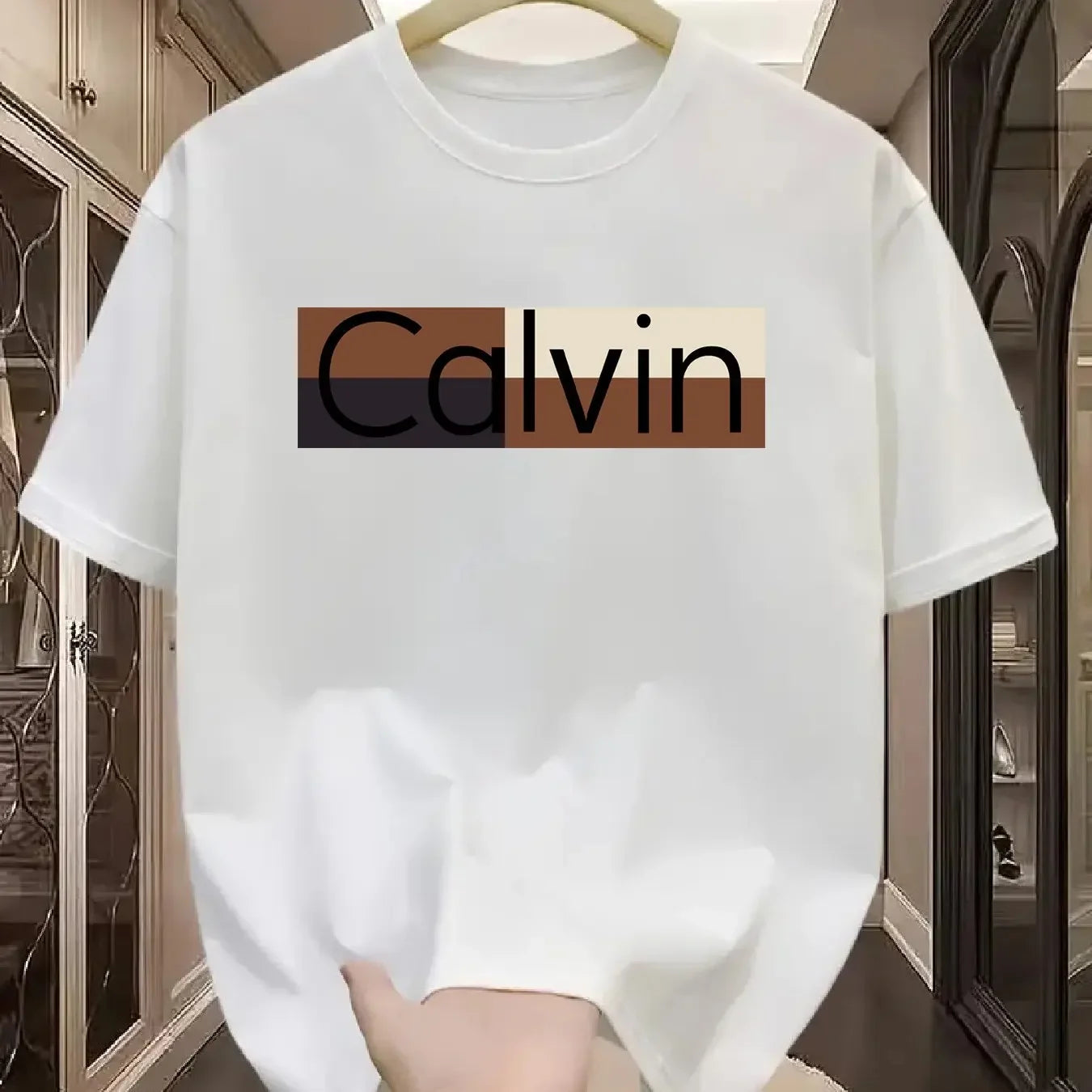 Men's Calvin Printed Cotton T-Shirt - 100% Pure Cotton Summer Tee Loose Fit Round Neck Casual Sports Top