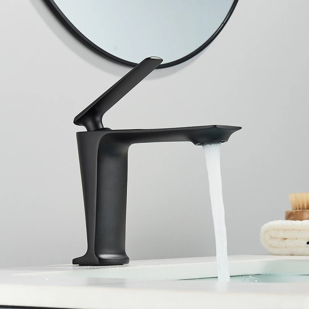 Rozin Matte Black Basin Faucet Deck Mounted Brass Bathroom Sink Faucets Single Lever Bathroom Crane Hot Cold Water Mixer Taps