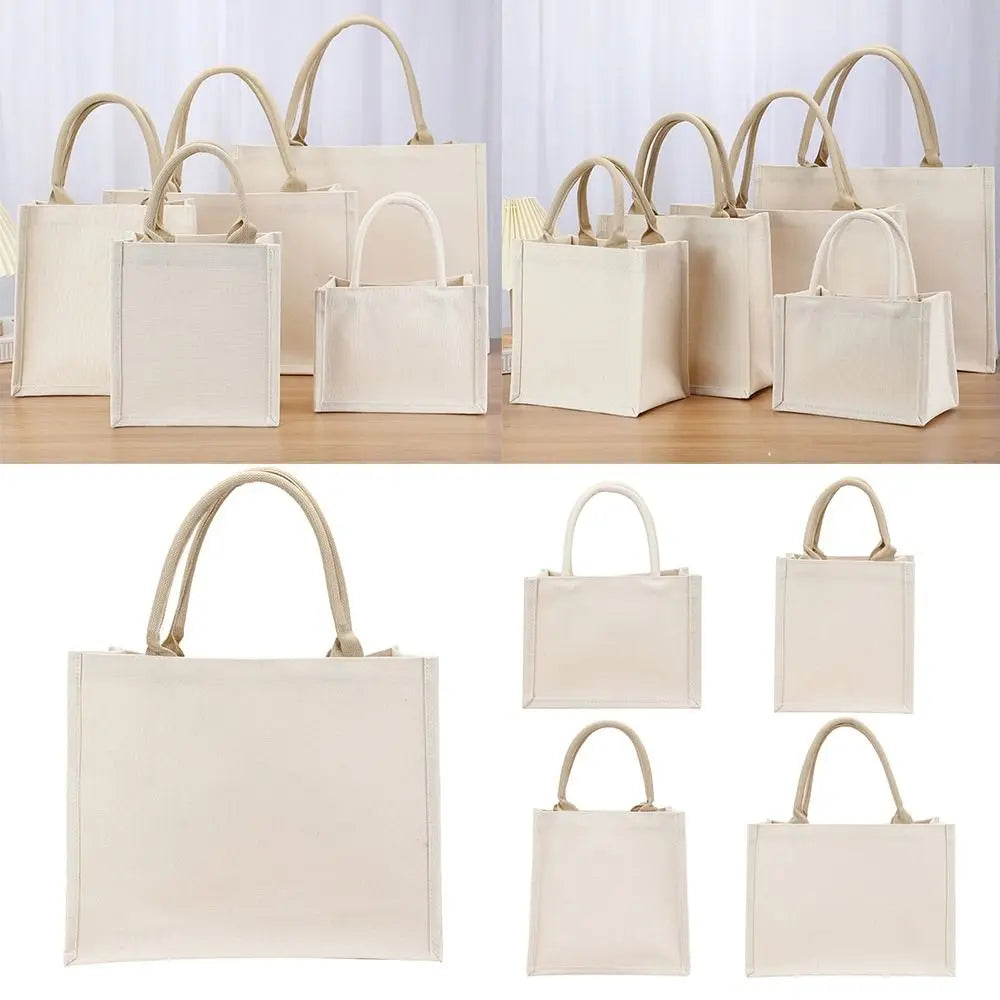 DIY Reusable Hand Drawn Canvas Bag Reusable Large Capacity Foldable Shopping Bag Beige Daily Commutting Blank Tote Sack