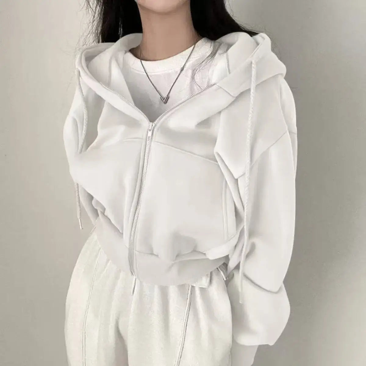 Women Casual Streetwear Y2K Crop Tops Hood Shirt Blended Material