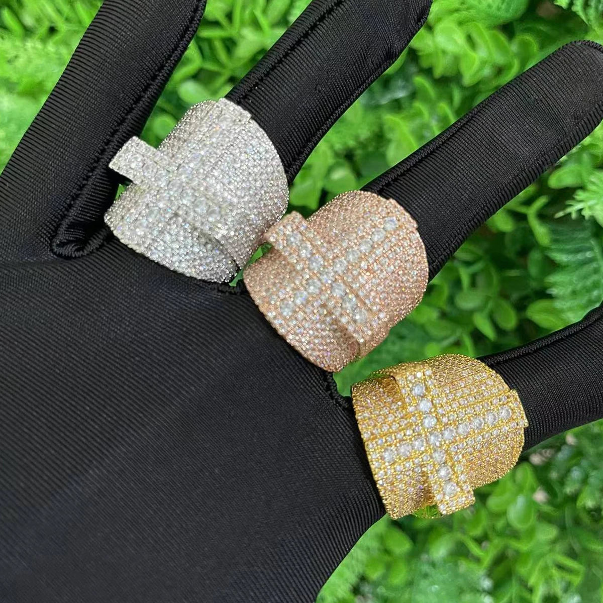 Bubble Letter Cross Ring for Men Iced Out Real Gold Plated Bling Fashion Rapper Hip Hop Jewelry 2022 Dropshipping Best Selling