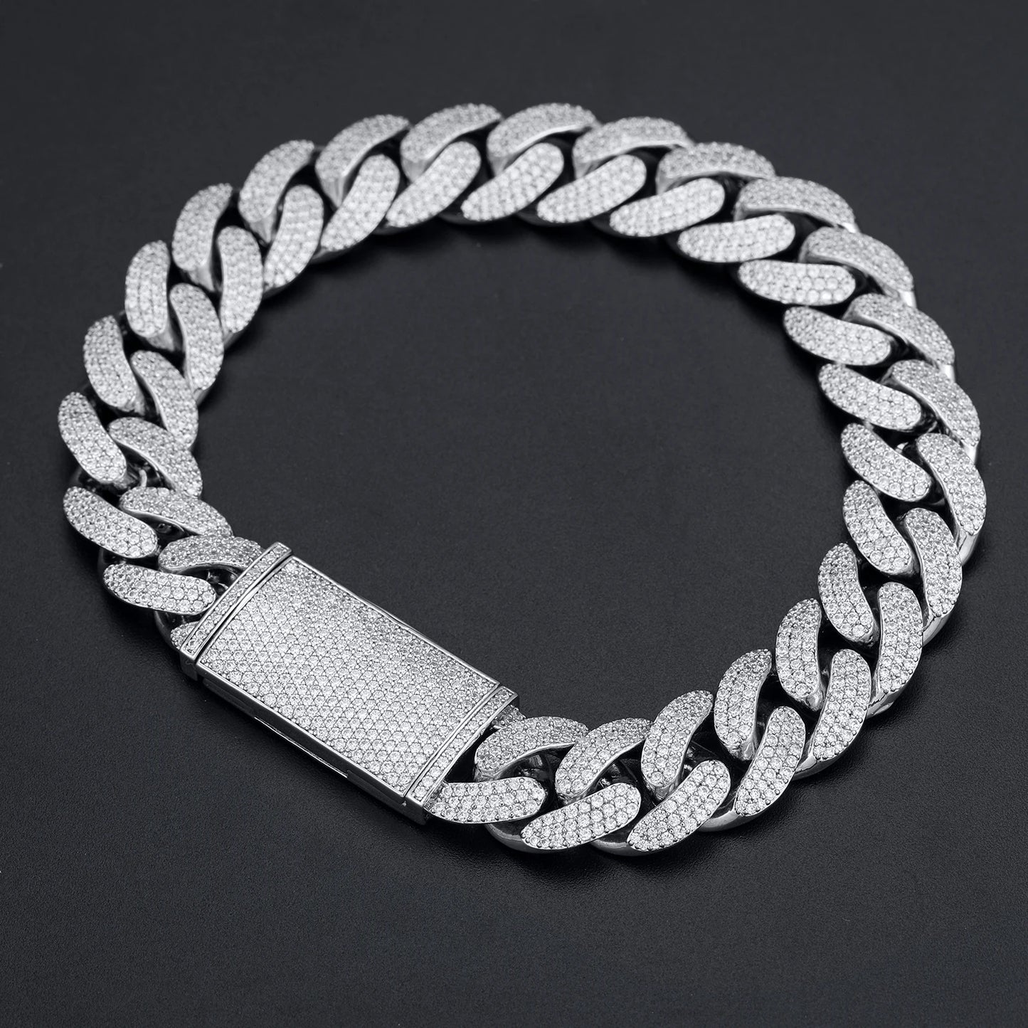 New 8-20mm S925 Sterling Silver Setting Cuban VVS Moissanite Link Miami Chain Necklace For Men Singer Style Rap Hip Hop Jewelry