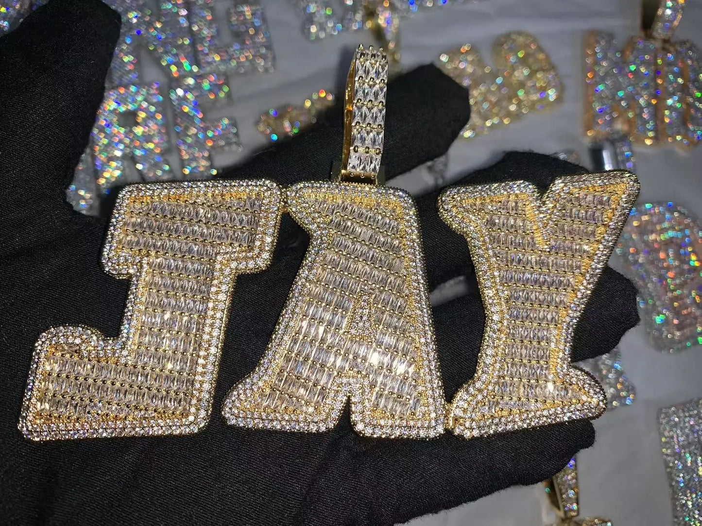 CUC Two Layer Big Letter Pendant Custom Name Necklace For Men Women Gold Silver Color Baguette Zircon Hip Hop Chain Jewelry 2024