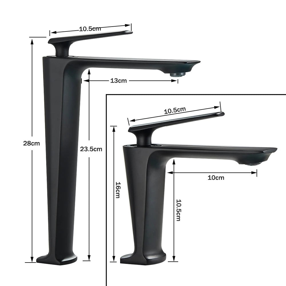 Rozin Matte Black Basin Faucet Deck Mounted Brass Bathroom Sink Faucets Single Lever Bathroom Crane Hot Cold Water Mixer Taps