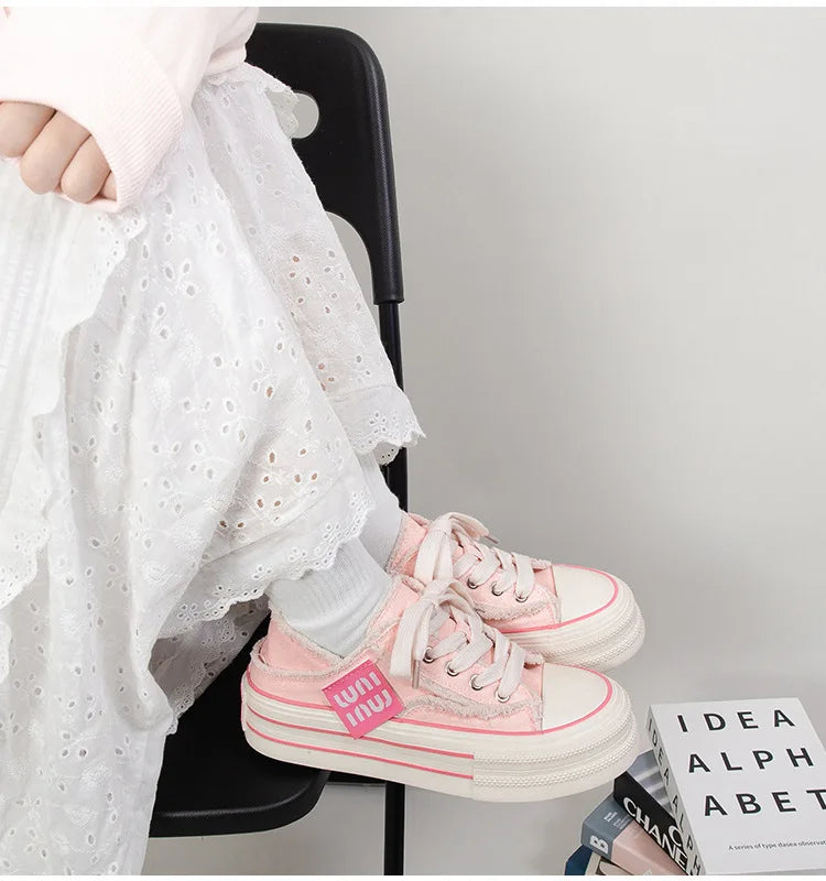 Canvas Shoes Women Casual Height Increasing Platform Shoes for Women Outer White Sneakers Slip on Women Vulcanize Shoes