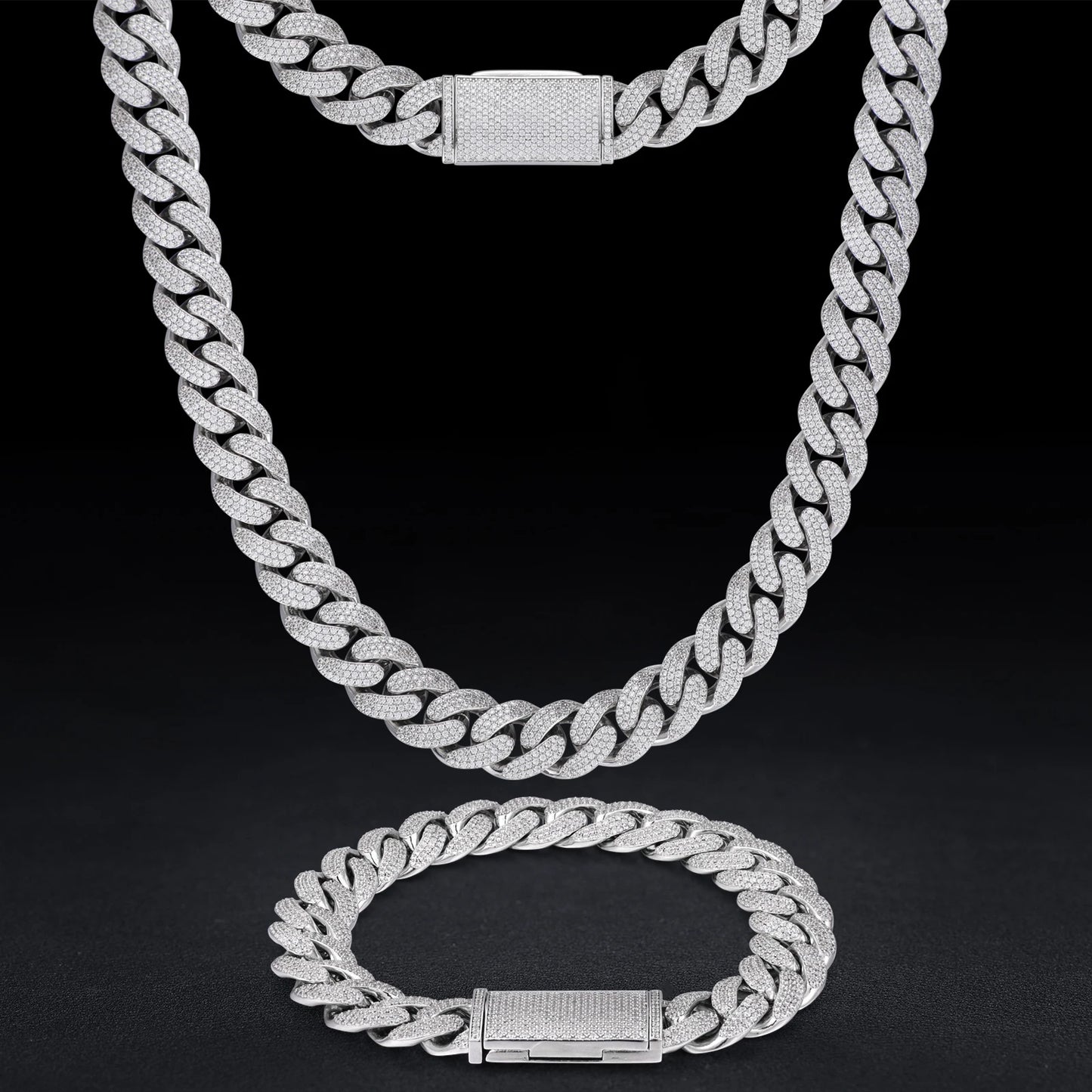 New 8-20mm S925 Sterling Silver Setting Cuban VVS Moissanite Link Miami Chain Necklace For Men Singer Style Rap Hip Hop Jewelry