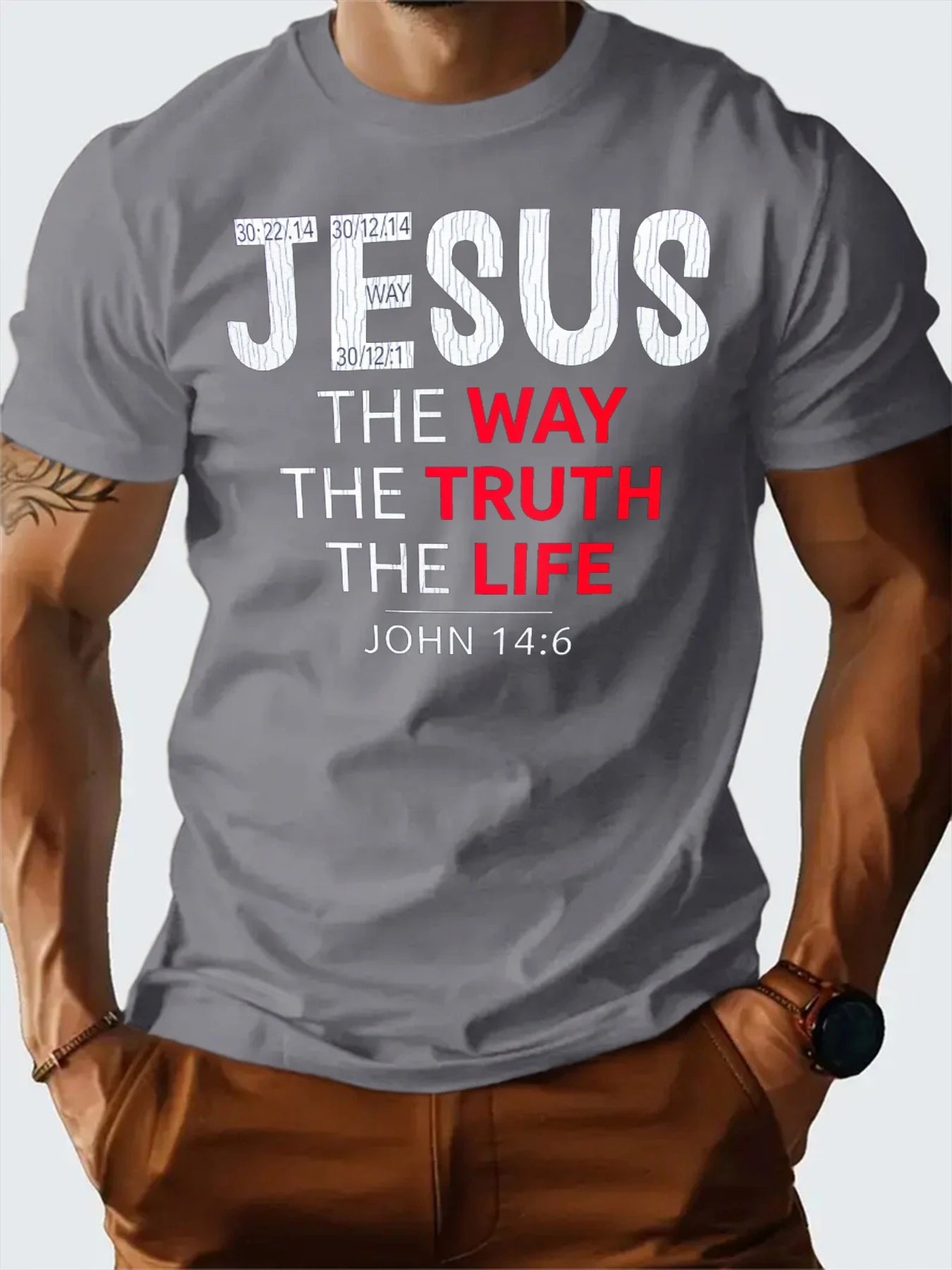 T Shirt For Man 100% Cotton Summer Jesus The Way The Truth The Life Print Casual Slim Fit Round Neck Short Sleeved T-shirt Top