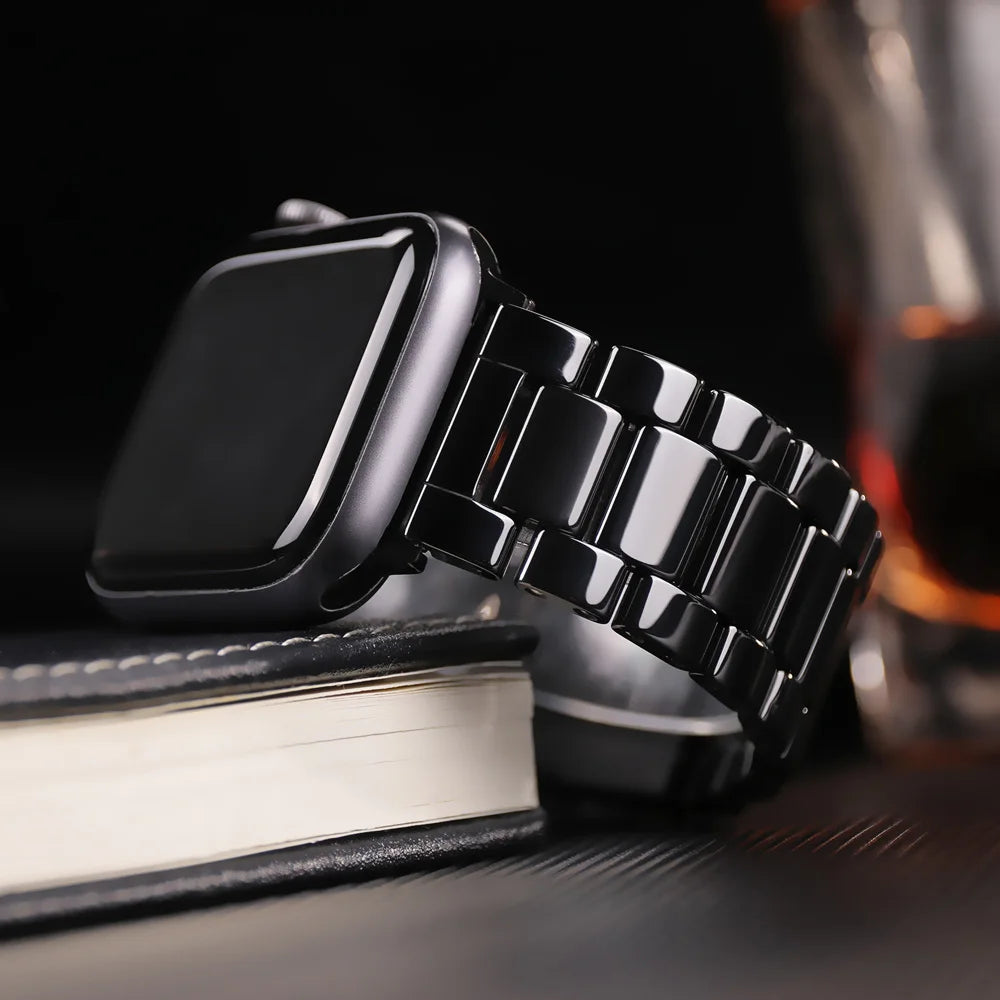 Ceramic Strap for Apple Watch Band 44mm 40mm 45mm 49mm 42mm 38 Stainless steel butterfly bracelet iWatch series 6 3 7 8 se ultra