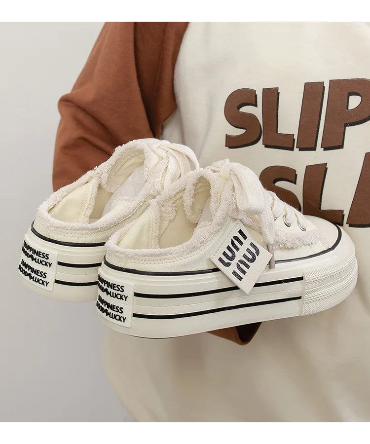 Canvas Shoes Women Casual Height Increasing Platform Shoes for Women Outer White Sneakers Slip on Women Vulcanize Shoes
