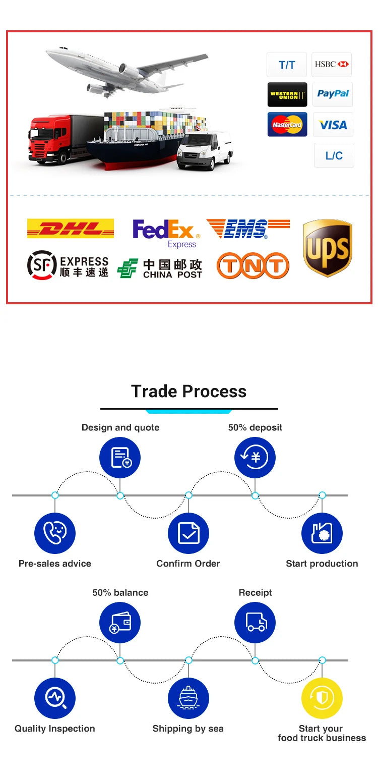 Custom Size Design Mobile Kitchen Food Truck Concession Trailer USA Street Food Truck Pizza Fast Food Trailer Fully Equipped
