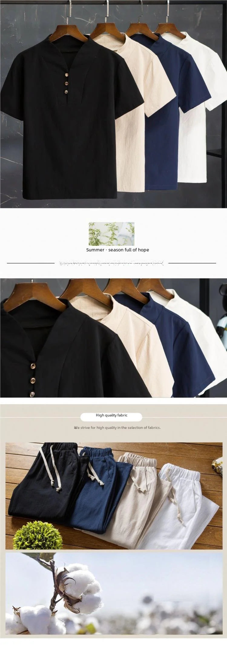 Chinese Style Linen Suit Men's Summer Short Sleeve Hanfu Ancient Buddhist System Zhenshi V-neck T-shirt Cotton Linen 2-piece Set