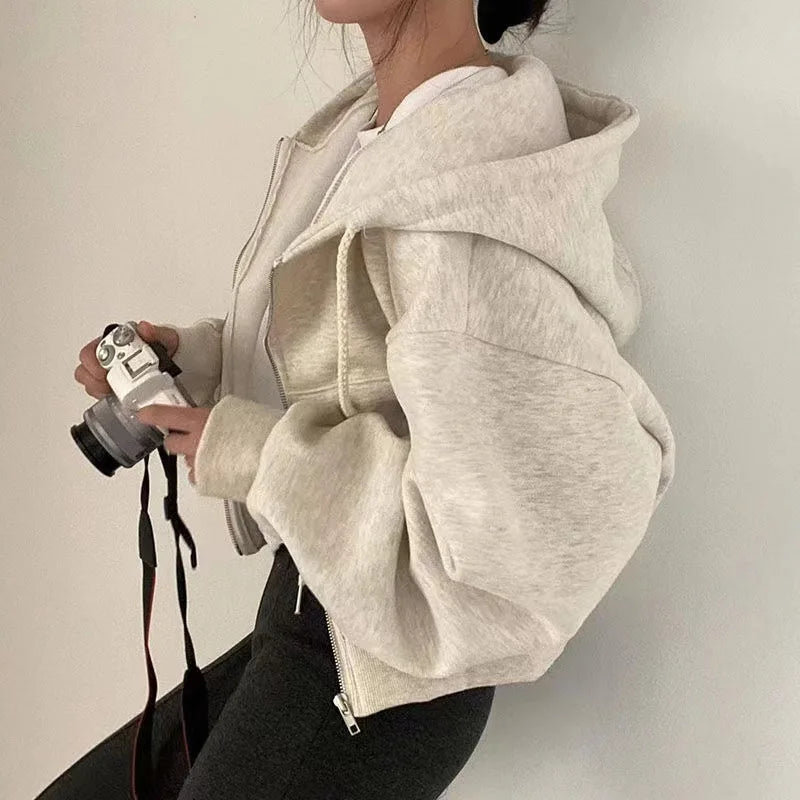 Women Casual Streetwear Y2K Crop Tops Hood Shirt Blended Material