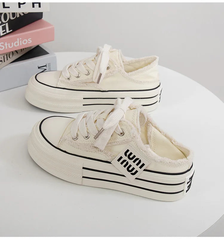 Canvas Shoes Women Casual Height Increasing Platform Shoes for Women Outer White Sneakers Slip on Women Vulcanize Shoes