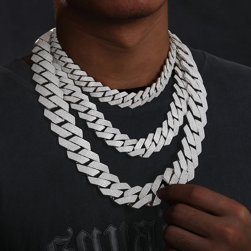 High Quality Unisex VVS1 D Color Moissanite Cuban Chain Necklace 925 Silver For Men Women Hip Hop Jewelry Gift