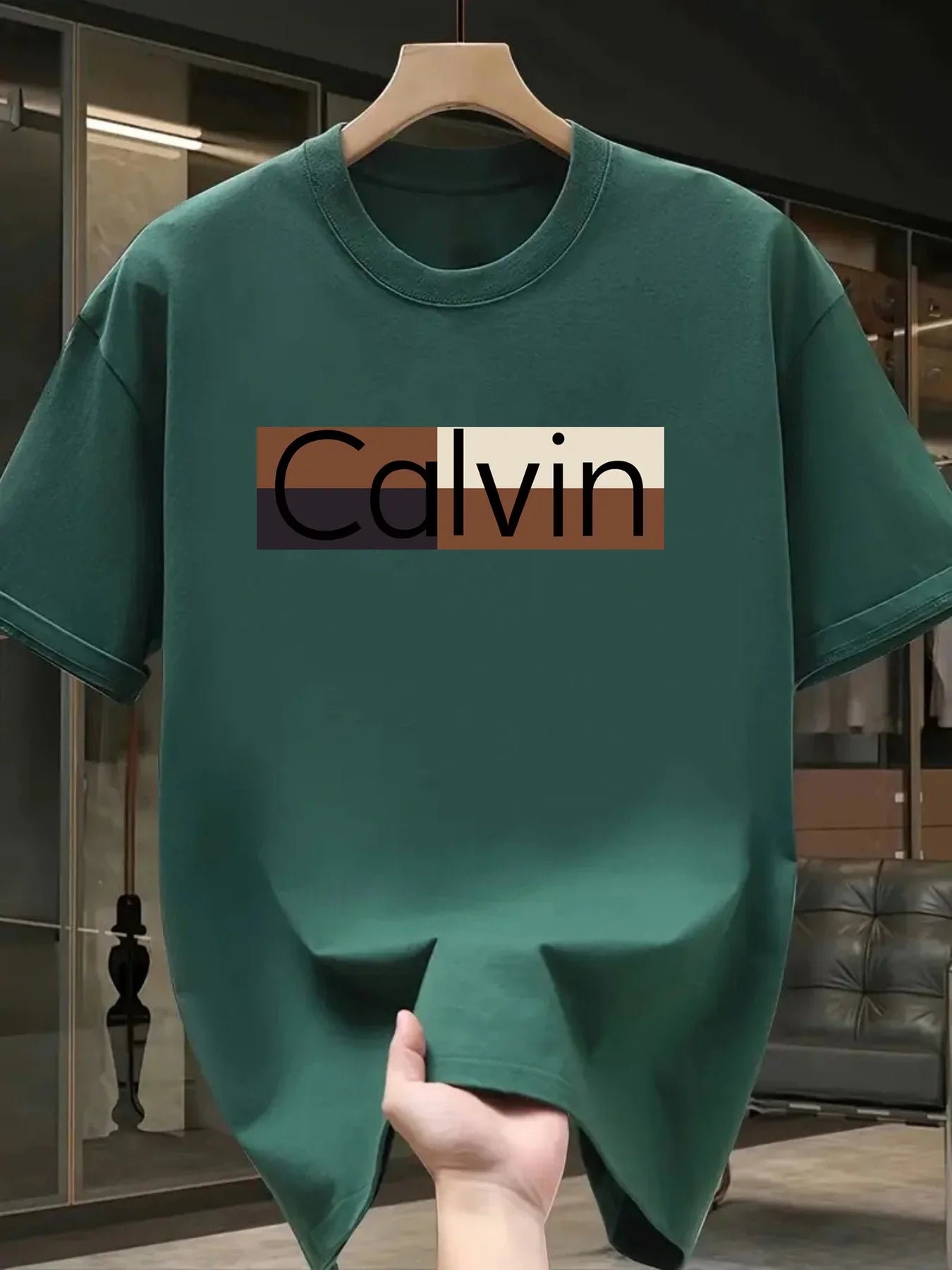 Men's Calvin Printed Cotton T-Shirt - 100% Pure Cotton Summer Tee Loose Fit Round Neck Casual Sports Top