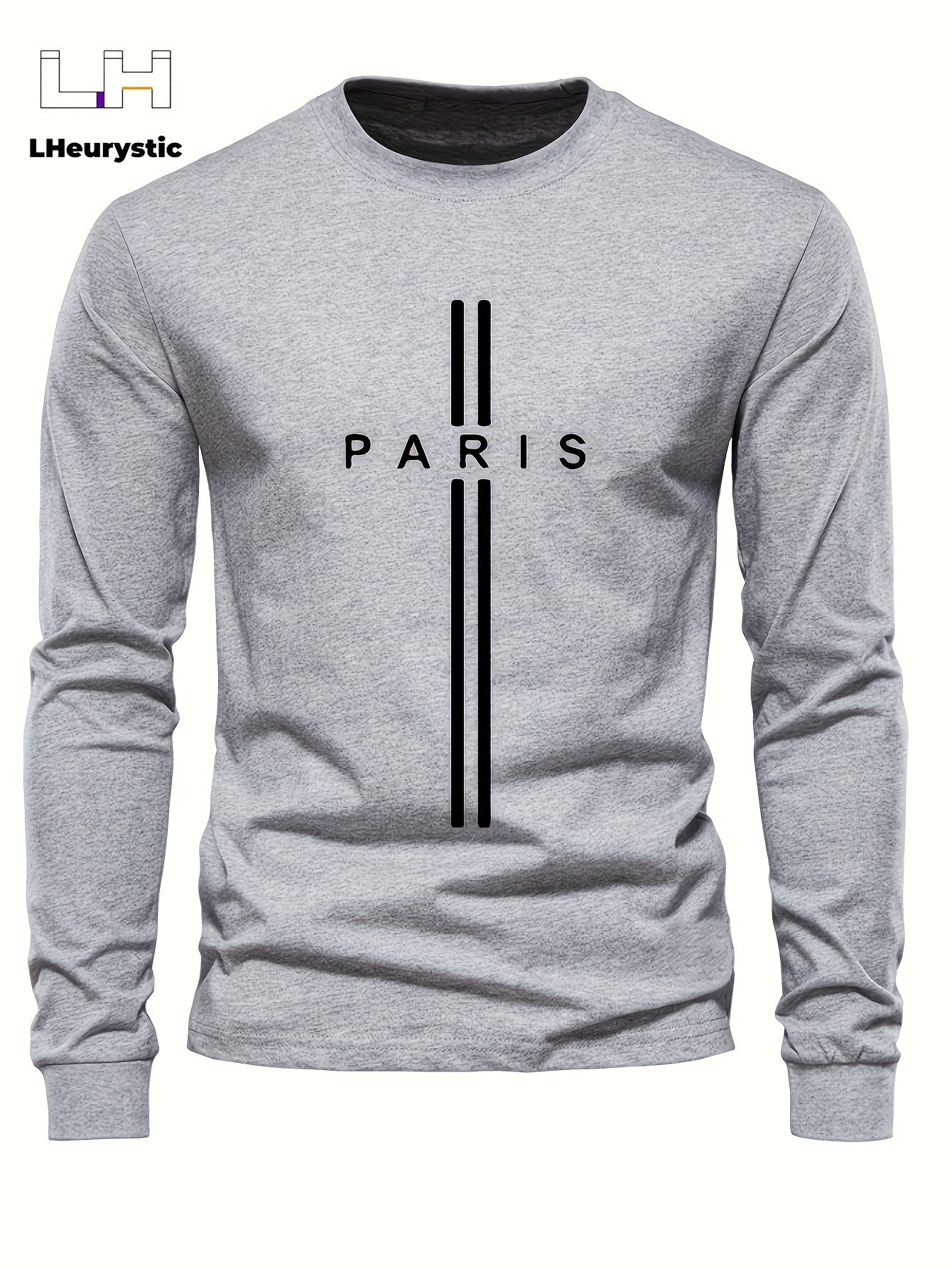 Stylish Paris Graphic Tee - Soft Crew Neck, Long Sleeve, Active Fit, Comfy Casual Wear for Spring, Summer, Autumn - Men's Fashion Clothing Tops