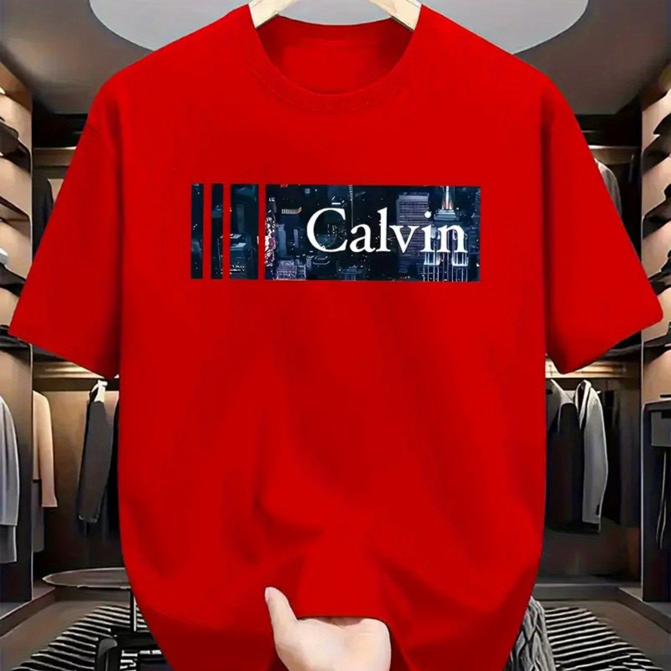 Bold "CALVIN" Letter Print 100% Cotton T-Shirt - Unisex Relaxed Fit Casual Tee with Urban Graphic Design, Machine Washable Novelty Gift for Friends, Family, Classmates