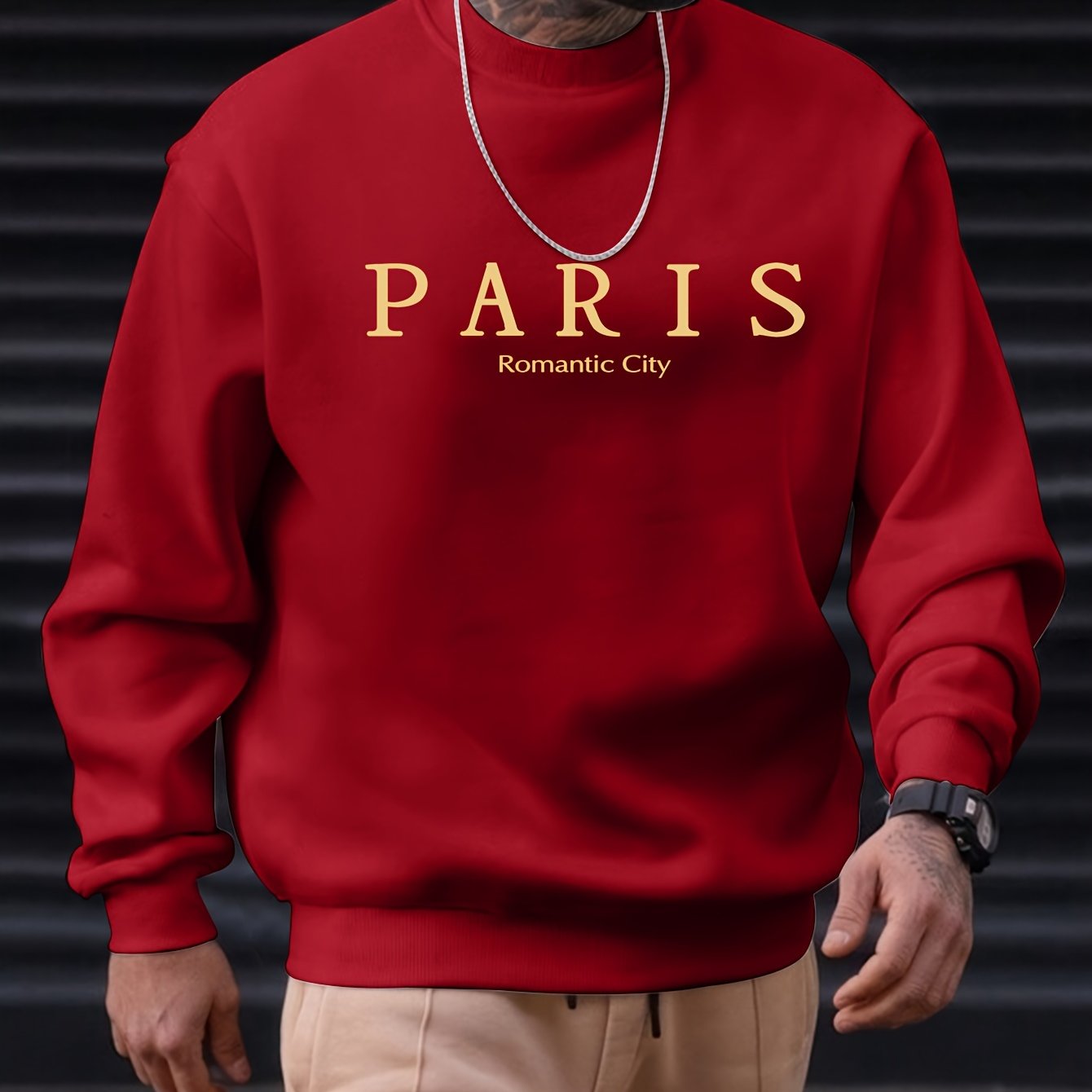 PARIS Romantic City Print Sweatshirt - Crew Neck, Slightly Stretchy, Loose Fit, Polyester Knit Fabric, Patterned with Alphabets - Hand Wash or Dry Clean, Perfect for Spring, Fall, and Winter