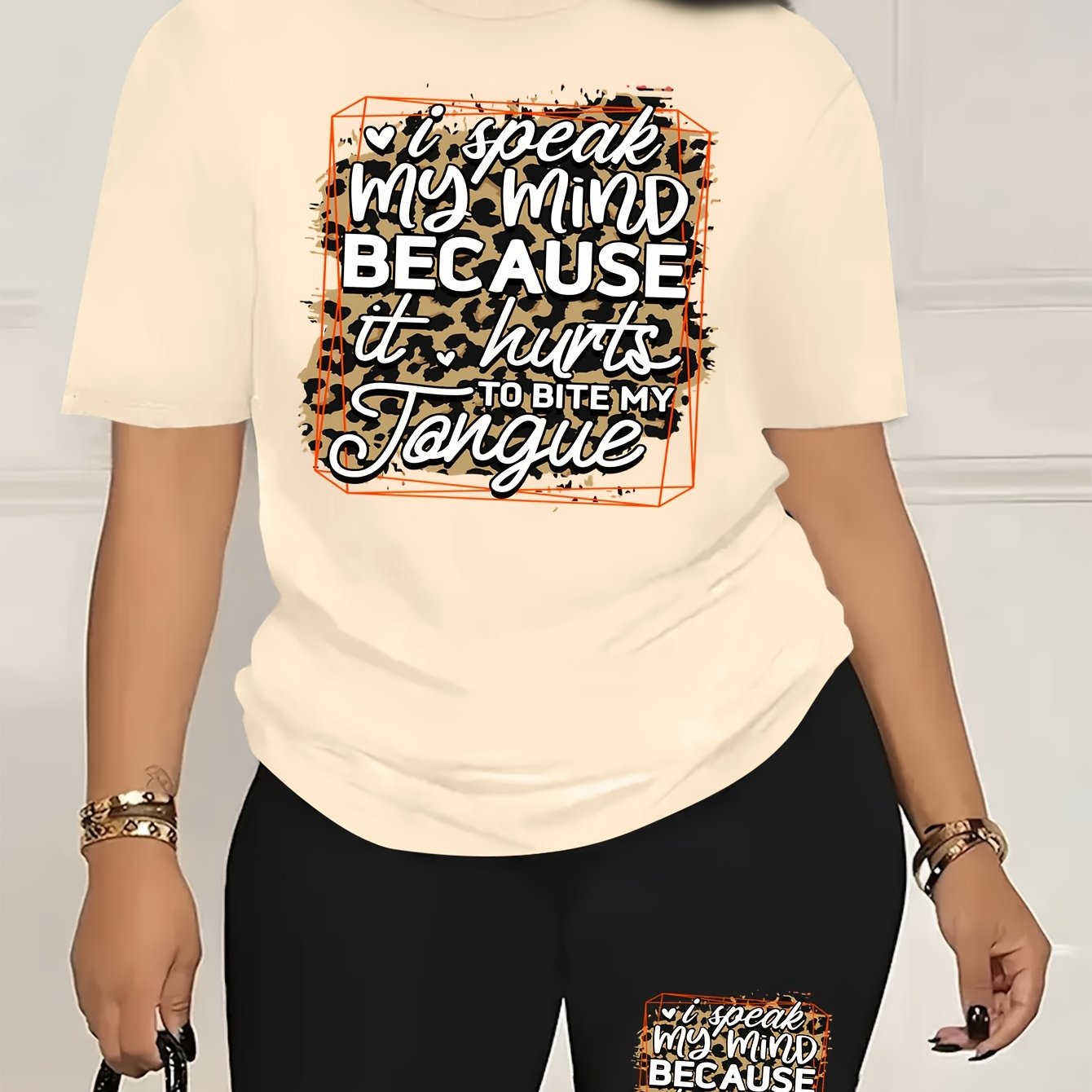 Casual Fashion Summer Two-Piece Fun C- Calvin Printed T-shirt Shorts Ladies Two-Piece Set Exercise Yoga Set Lightweight& Breathable Comfort Fit