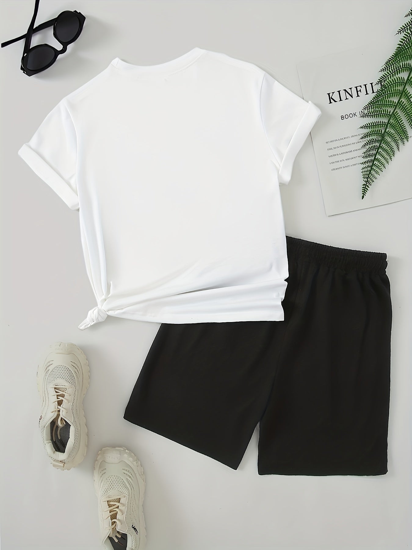 2pcs Paris Print Men's Short Sleeve T-shirt & Drawstring Shorts Casual Sports Regular Tee Top Pants Suit Outfits for Spring Summer