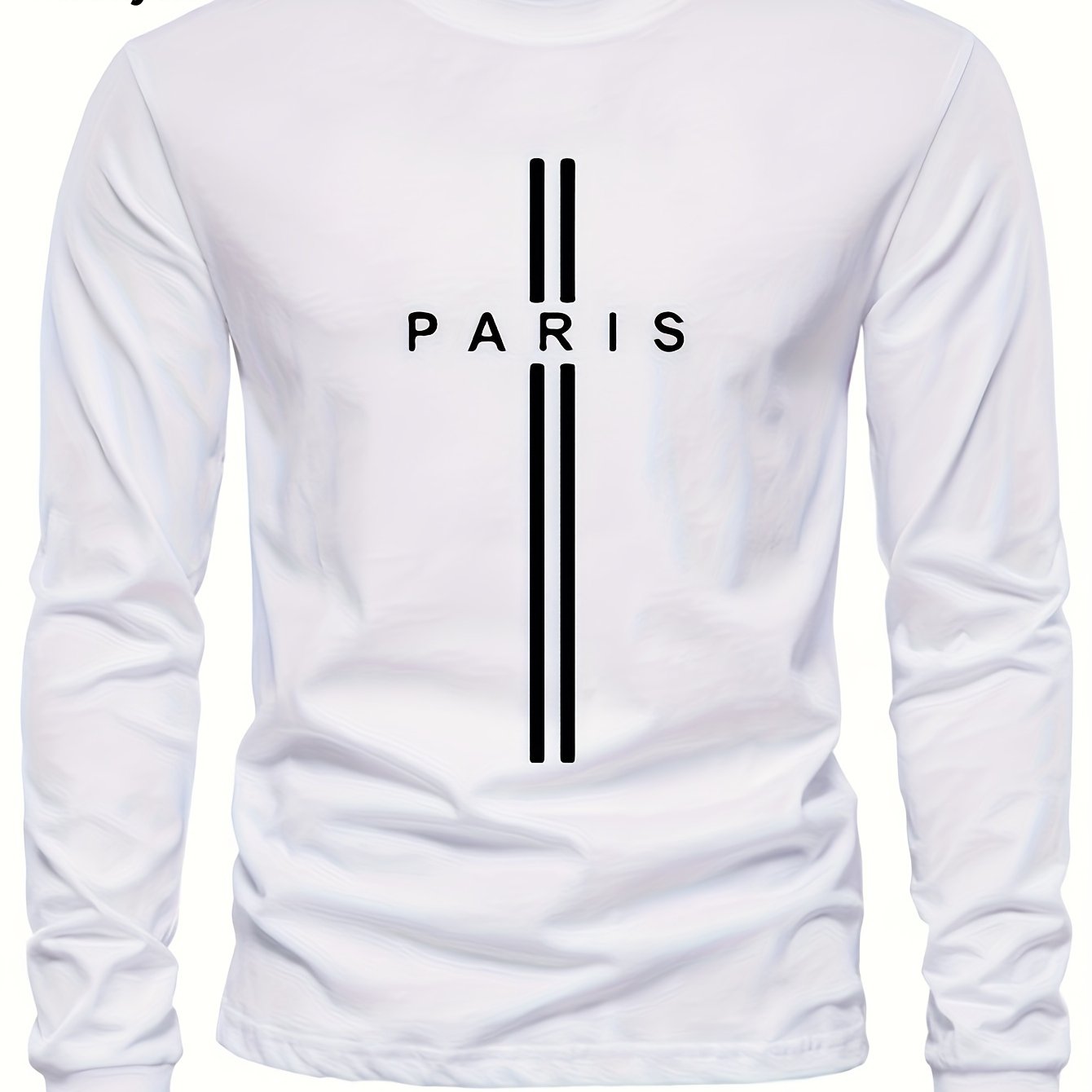 Stylish Paris Graphic Tee - Soft Crew Neck, Long Sleeve, Active Fit, Comfy Casual Wear for Spring, Summer, Autumn - Men's Fashion Clothing Tops