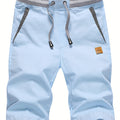 Men's 2-in-1 Look Spliced Casual Shorts with Drawstring Waist, Label Patch, Summer Short Straight-Leg Beach Casual Sport Daily Knee-Length Pants