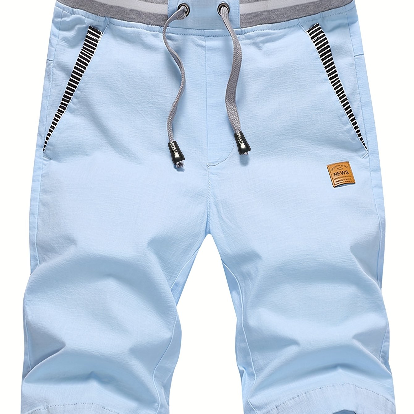 Men's 2-in-1 Look Spliced Casual Shorts with Drawstring Waist, Label Patch, Summer Short Straight-Leg Beach Casual Sport Daily Knee-Length Pants