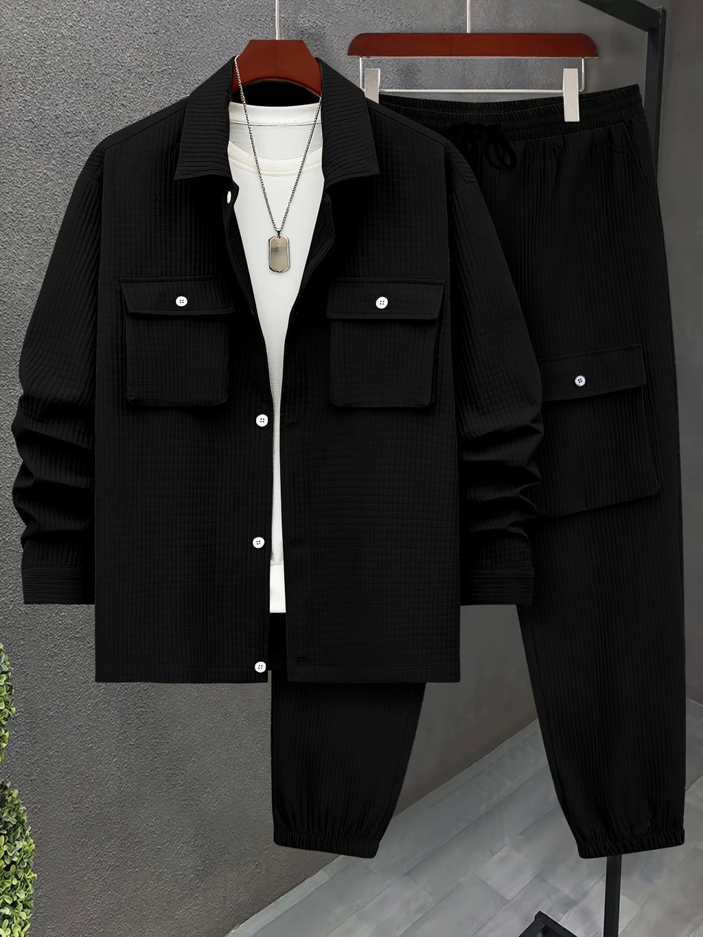 Large Size Men's Casual Set, PLUS SIZE Effortless Sophistication Meets Cold-Weather Comfort. Step into the season with this versatile men's autumn/winter outfit, expertly crafted from a durable cotton blend that balances comf