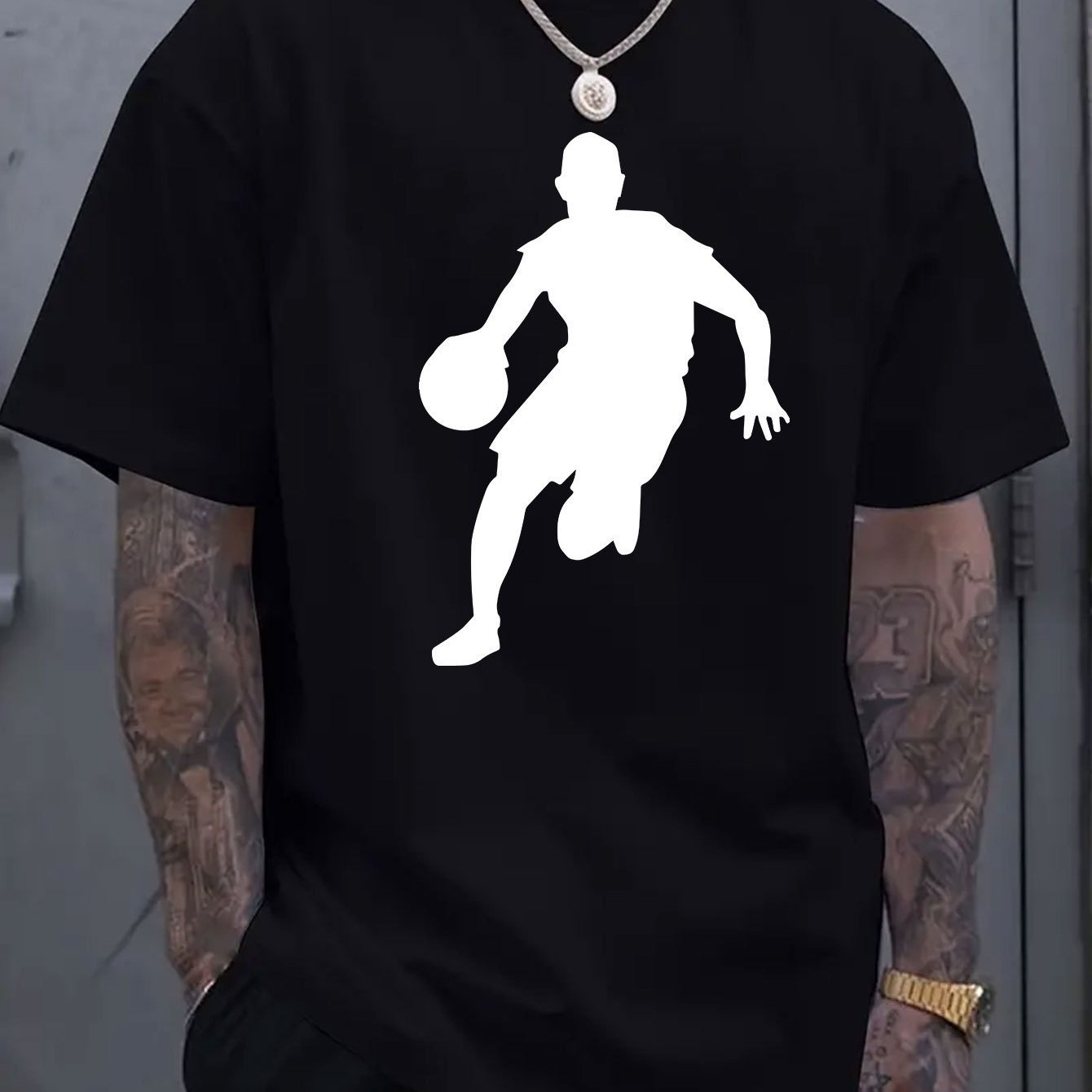 Single-Sided Printed Round Neck Short Sleeve T-Shirt, Basketball Pattern Printed Men's Round Neck Short Sleeve T-Shirt, Fashionable T-Shirt, Comfortable Breathable 2D Men's T-shirt Printed T-shirt Comfortable T-shirt