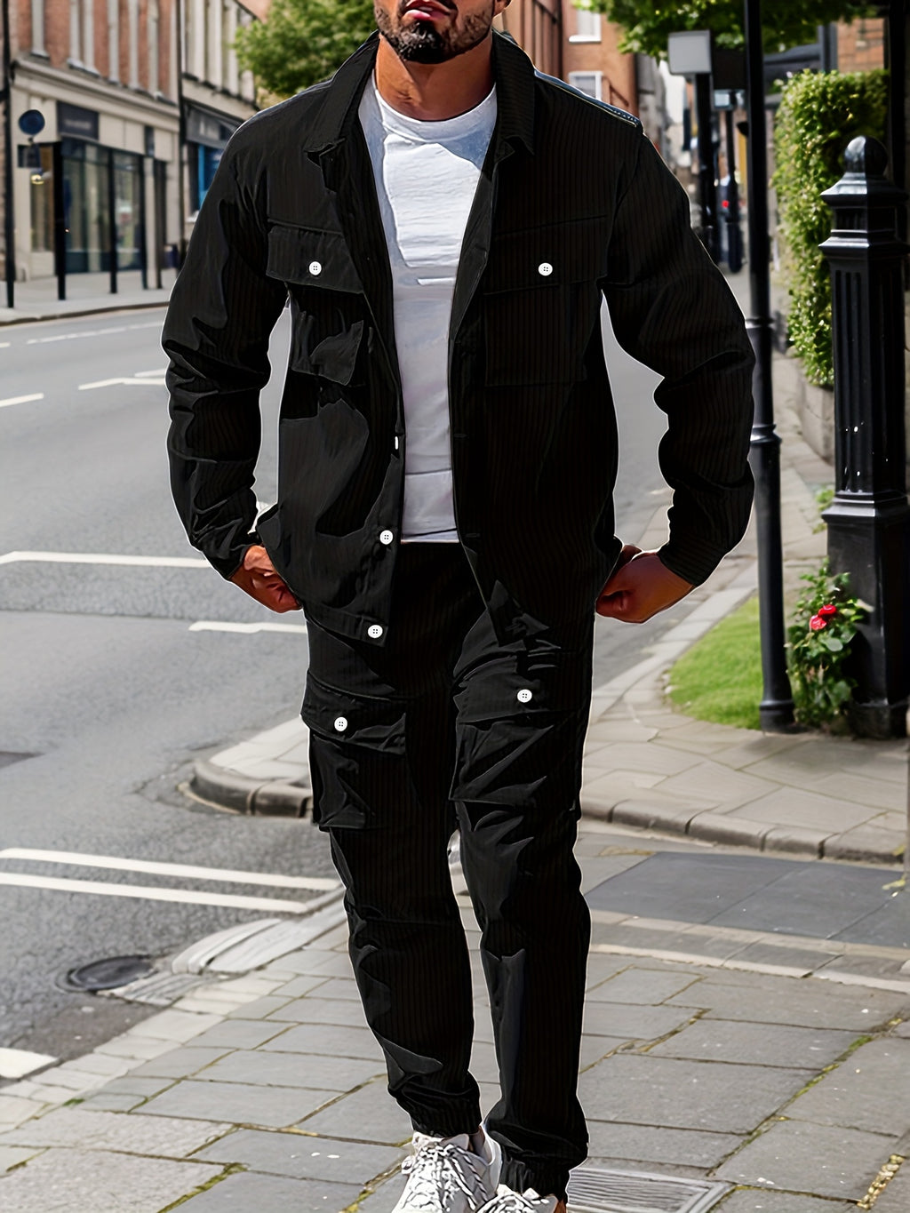 Large Size Men's Casual Set, PLUS SIZE Effortless Sophistication Meets Cold-Weather Comfort. Step into the season with this versatile men's autumn/winter outfit, expertly crafted from a durable cotton blend that balances comf