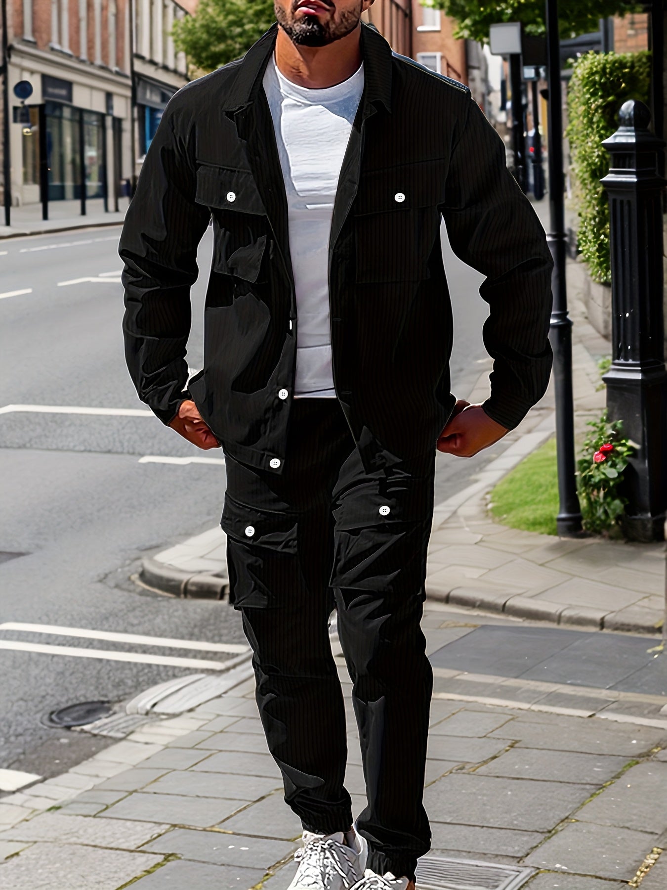 Large Size Men's Casual Set, PLUS SIZE Effortless Sophistication Meets Cold-Weather Comfort. Step into the season with this versatile men's autumn/winter outfit, expertly crafted from a durable cotton blend that balances comf
