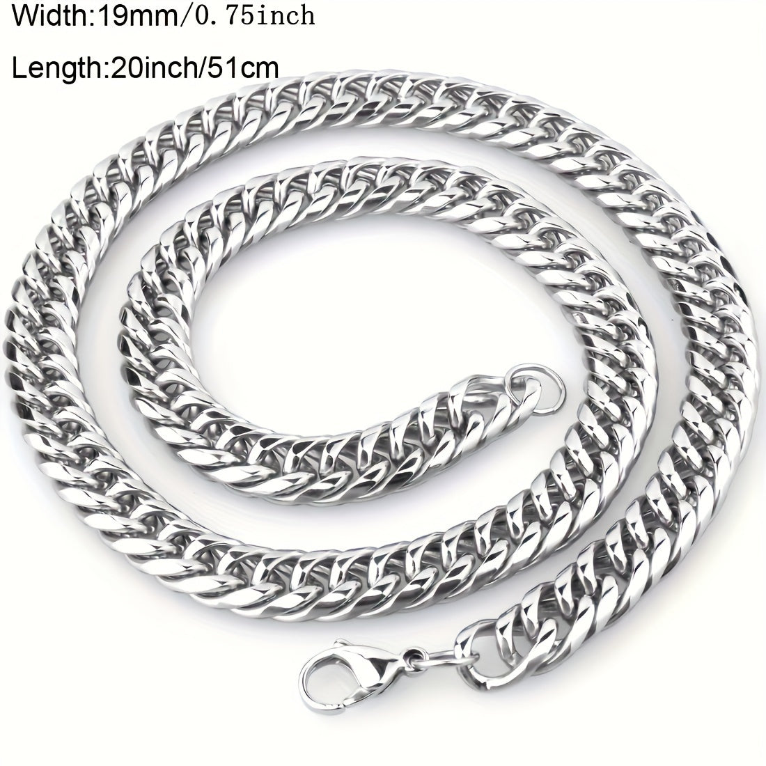 19mm Thick Heavy Duty Stainless Steel Mens Cuban Curb Chain Necklace - High Quality Necklace for Men - Strong, Durable, and Stylish Jewelry for Everyday Wear