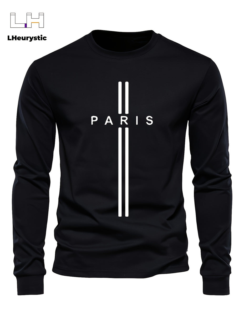 Stylish Paris Graphic Tee - Soft Crew Neck, Long Sleeve, Active Fit, Comfy Casual Wear for Spring, Summer, Autumn - Men's Fashion Clothing Tops