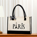 Paris & Mood Pattern Canvas Beach Bag, Versatile Tote Bag, Casual Large Capacity Shopping Tote Bag, Gift Wrapping Bag