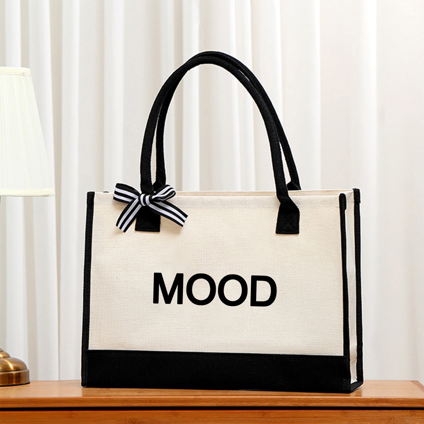Paris & Mood Pattern Canvas Beach Bag, Versatile Tote Bag, Casual Large Capacity Shopping Tote Bag, Gift Wrapping Bag
