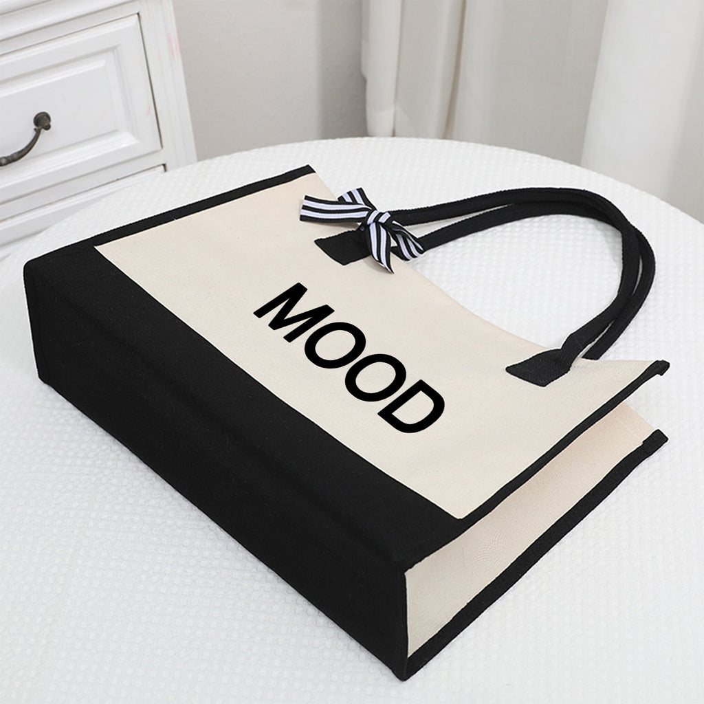 Paris & Mood Pattern Canvas Beach Bag, Versatile Tote Bag, Casual Large Capacity Shopping Tote Bag, Gift Wrapping Bag