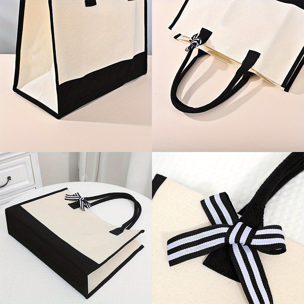 Paris & Mood Pattern Canvas Beach Bag, Versatile Tote Bag, Casual Large Capacity Shopping Tote Bag, Gift Wrapping Bag