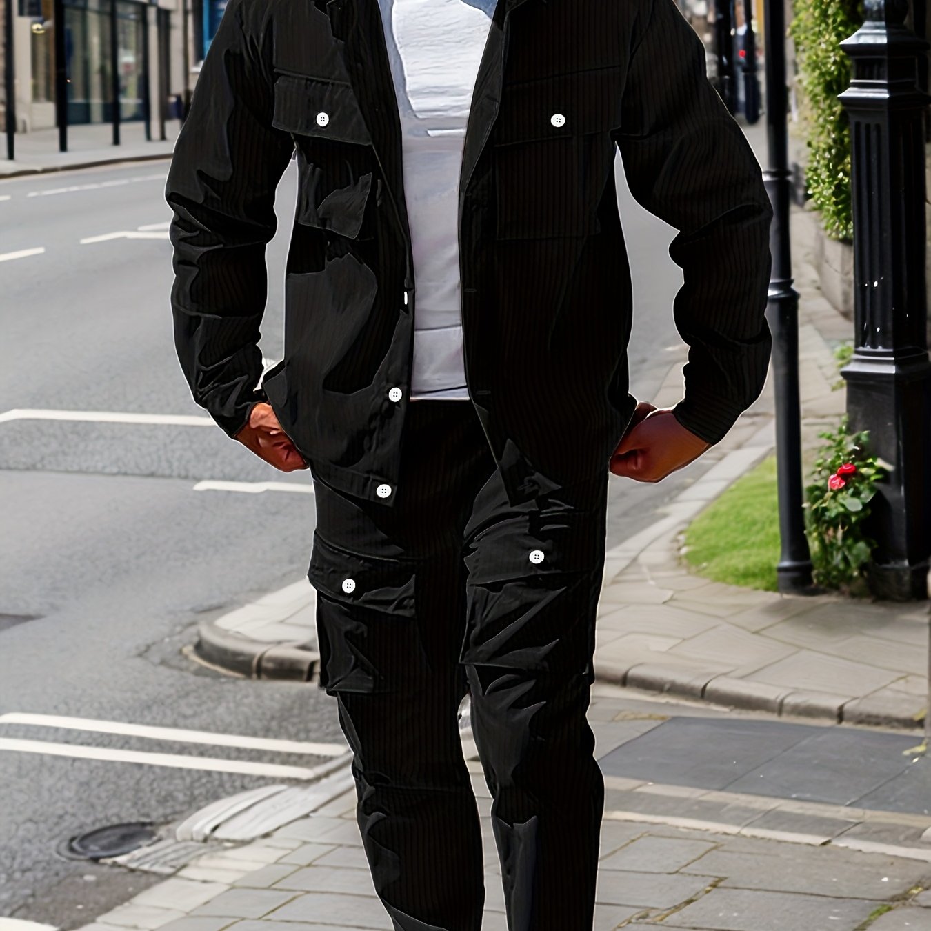 Large Size Men's Casual Set, PLUS SIZE Effortless Sophistication Meets Cold-Weather Comfort. Step into the season with this versatile men's autumn/winter outfit, expertly crafted from a durable cotton blend that balances comf