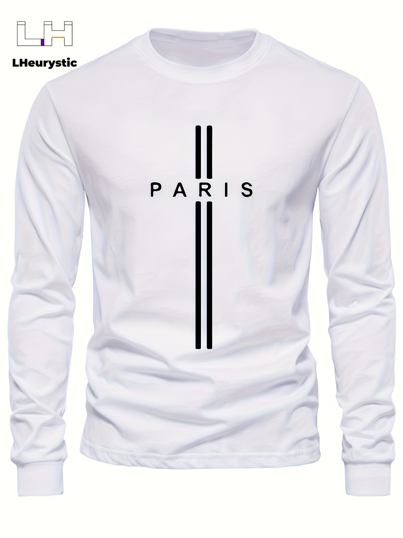 Stylish Paris Graphic Tee - Soft Crew Neck, Long Sleeve, Active Fit, Comfy Casual Wear for Spring, Summer, Autumn - Men's Fashion Clothing Tops