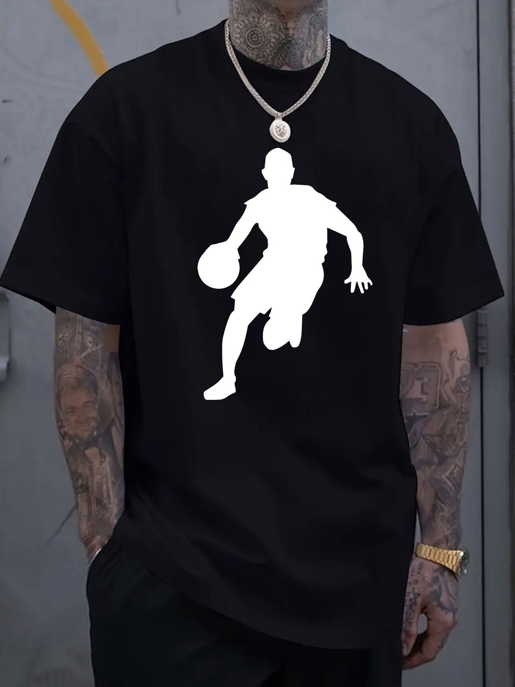 Single-Sided Printed Round Neck Short Sleeve T-Shirt, Basketball Pattern Printed Men's Round Neck Short Sleeve T-Shirt, Fashionable T-Shirt, Comfortable Breathable 2D Men's T-shirt Printed T-shirt Comfortable T-shirt