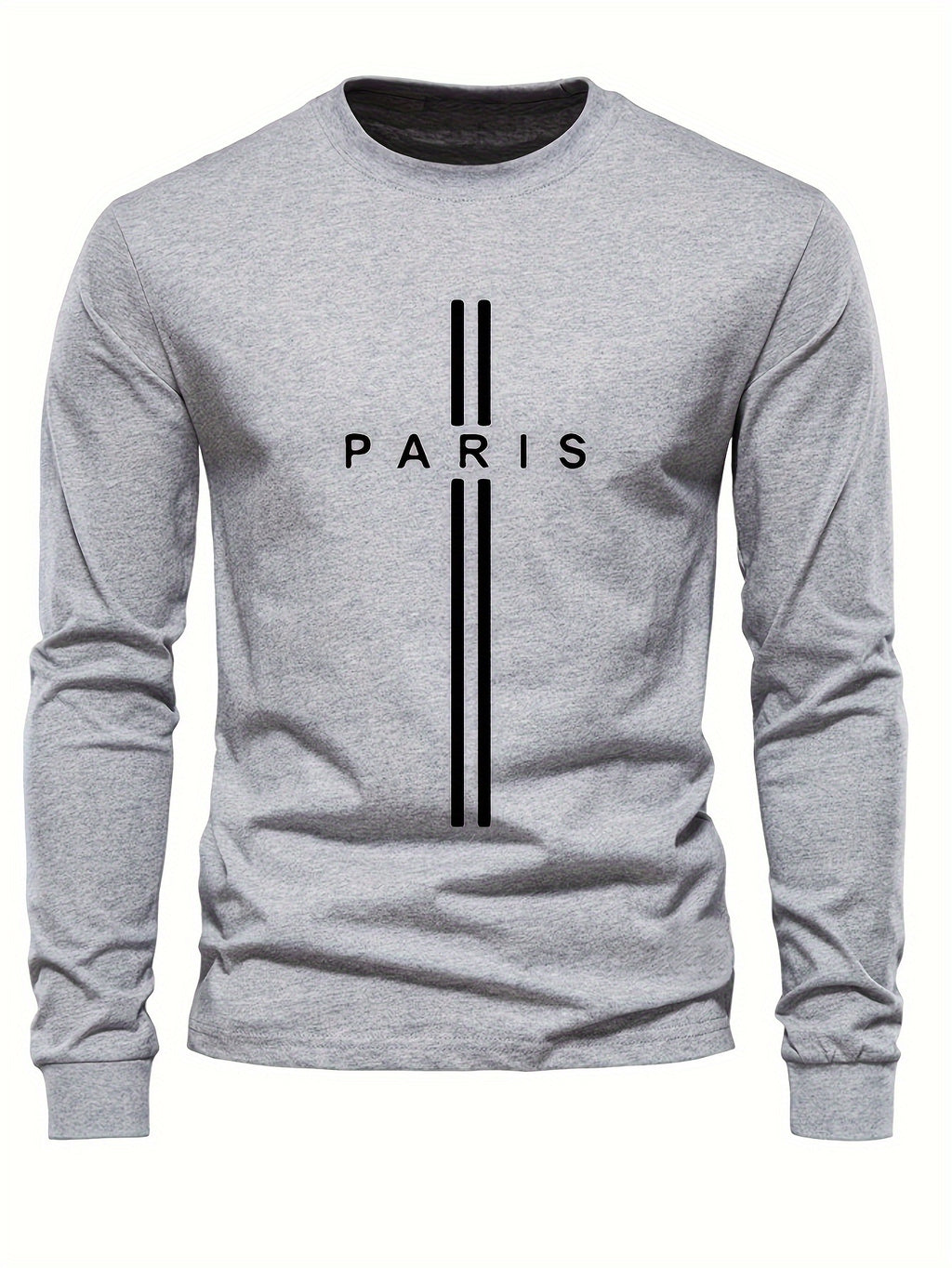 Stylish Paris Graphic Tee - Soft Crew Neck, Long Sleeve, Active Fit, Comfy Casual Wear for Spring, Summer, Autumn - Men's Fashion Clothing Tops