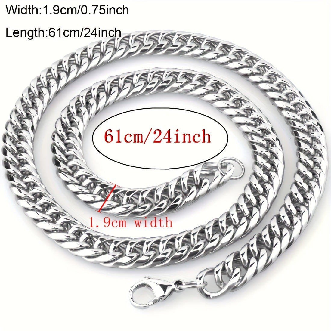 19mm Thick Heavy Duty Stainless Steel Mens Cuban Curb Chain Necklace - High Quality Necklace for Men - Strong, Durable, and Stylish Jewelry for Everyday Wear